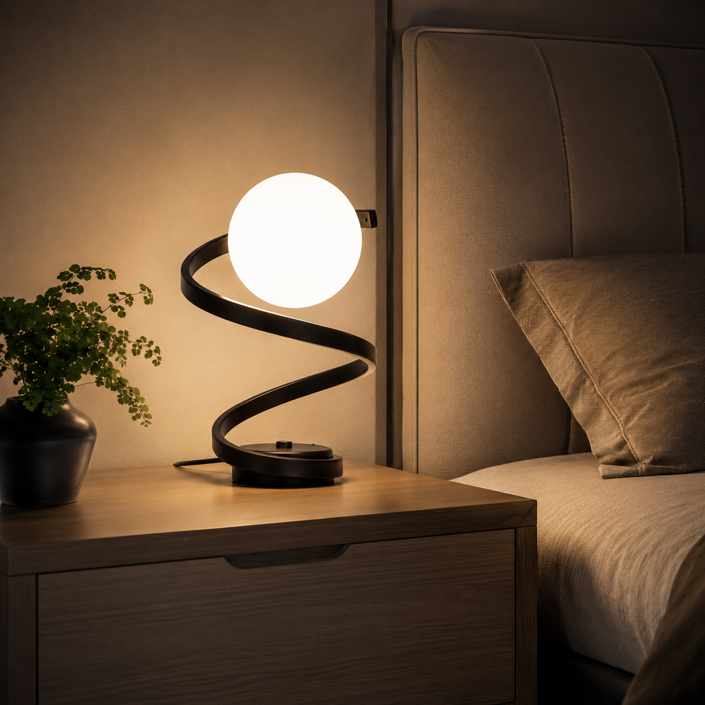 Compact 12-Inch Glass LED Bedside Lamp For Nightstands