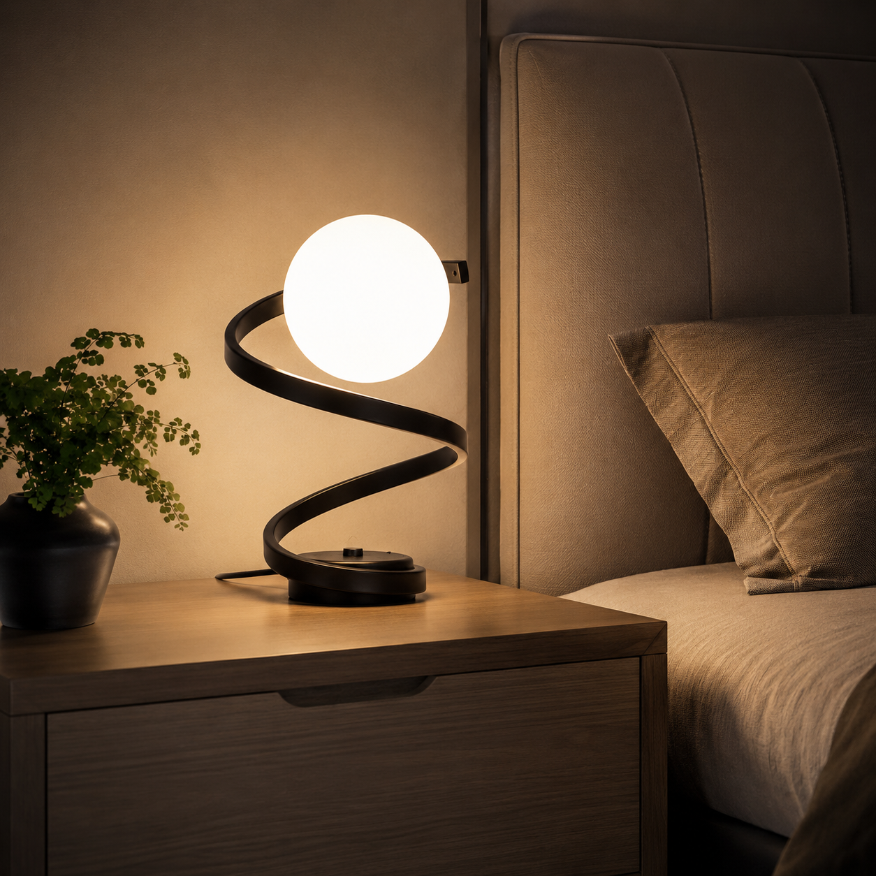 Compact 12-Inch Glass LED Bedside Lamp For Nightstands