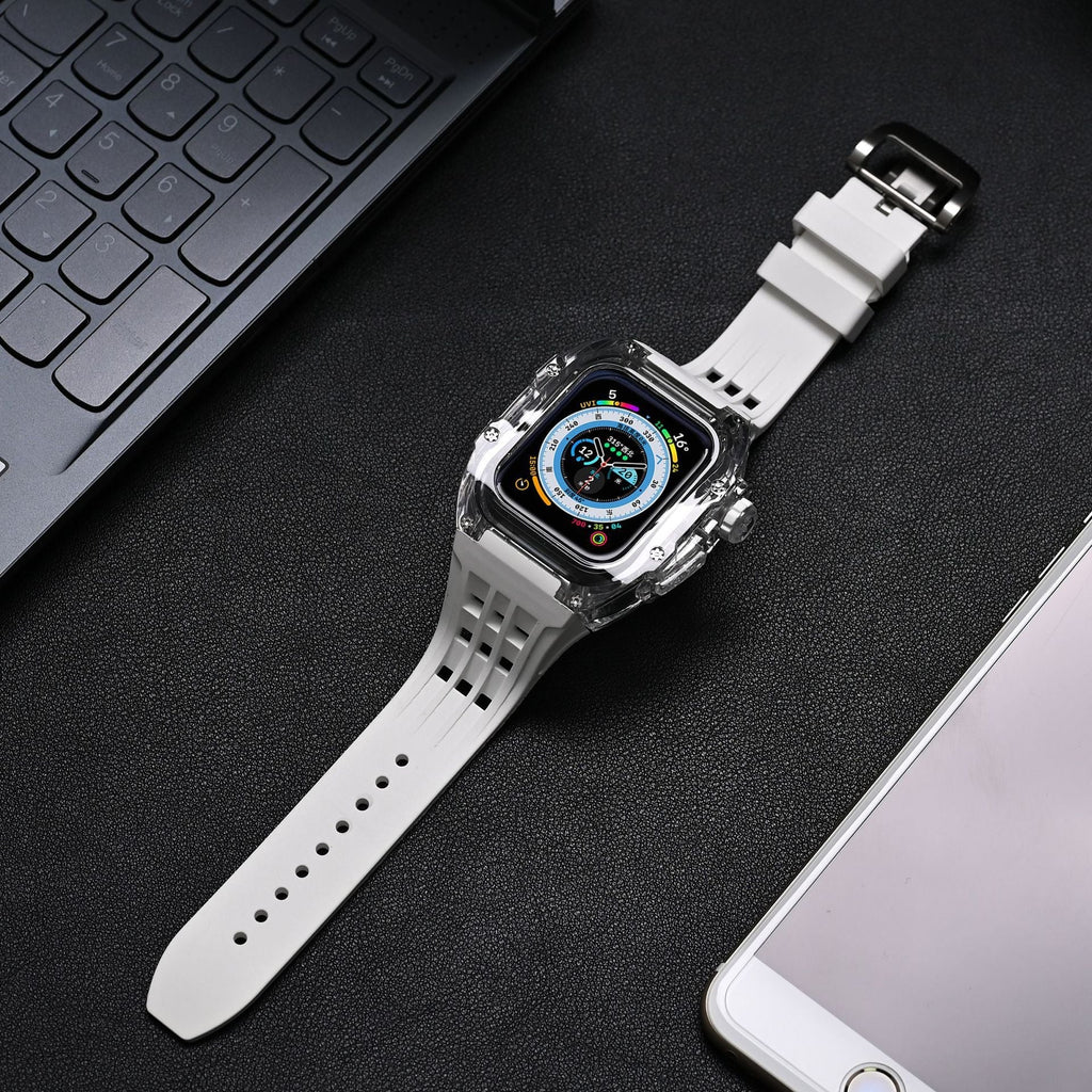 RM V30 Glacier-serien Fluororubber Gennemsigtigt Cover Gummibånd Mod Kit til Apple Watch