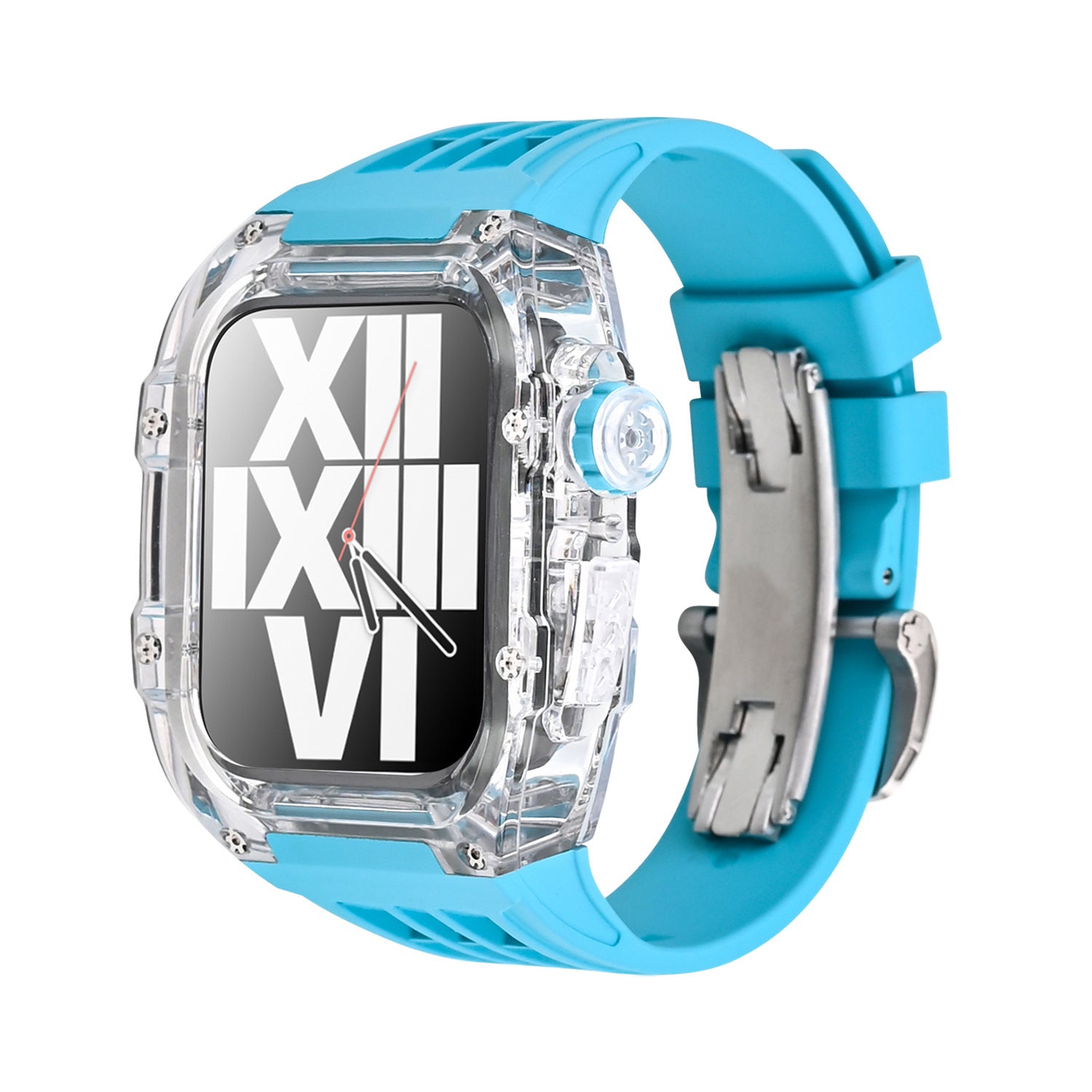 RM V30 Glacier Serisi Florokauçuk Şeffaf Kılıf Kauçuk Bant Mod Kiti Apple Watch için