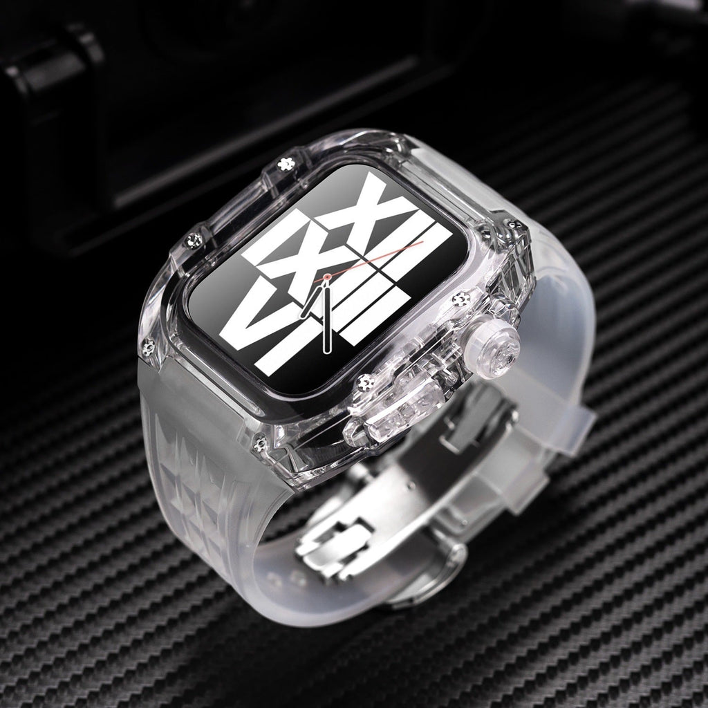 RM V30 Glacier-serien Fluororubber Gennemsigtigt Cover Gummibånd Mod Kit til Apple Watch