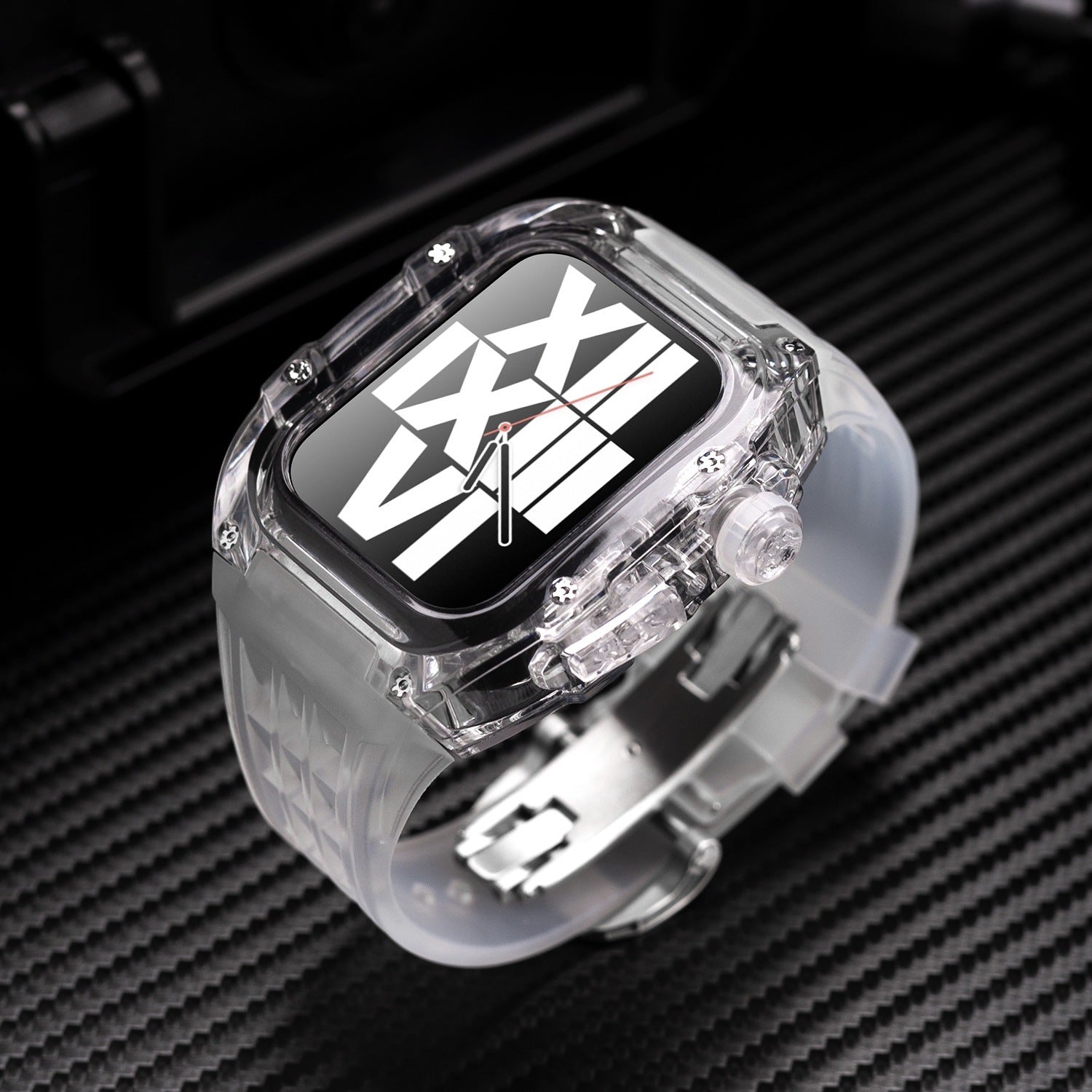 RM V30 Glacier Serisi Florokauçuk Şeffaf Kılıf Kauçuk Bant Mod Kiti Apple Watch için