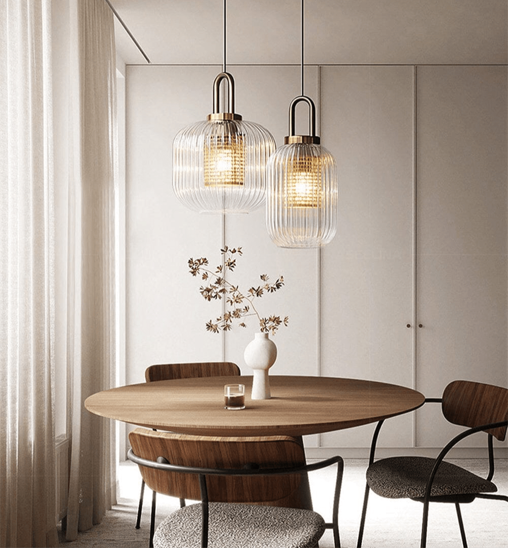 Solmere Nordisk Glas Pendellampe med Rillet Stribet Glød LED