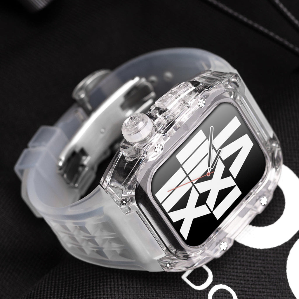 RM V30 Glacier-serien Fluororubber Gennemsigtigt Cover Gummibånd Mod Kit til Apple Watch