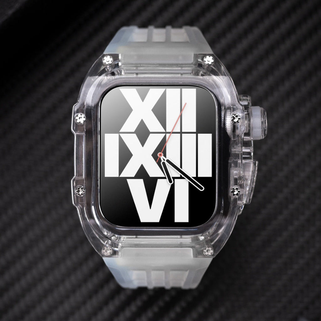 RM V30 Glacier-serien Fluororubber Gennemsigtigt Cover Gummibånd Mod Kit til Apple Watch
