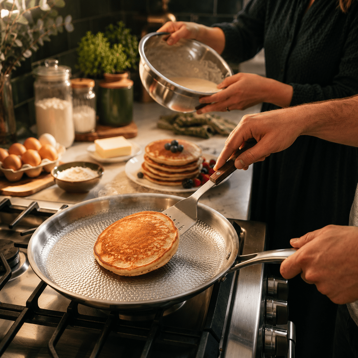 Crêpe-Pfanne mit handgehämmertem Finish und Titan-Konstruktion