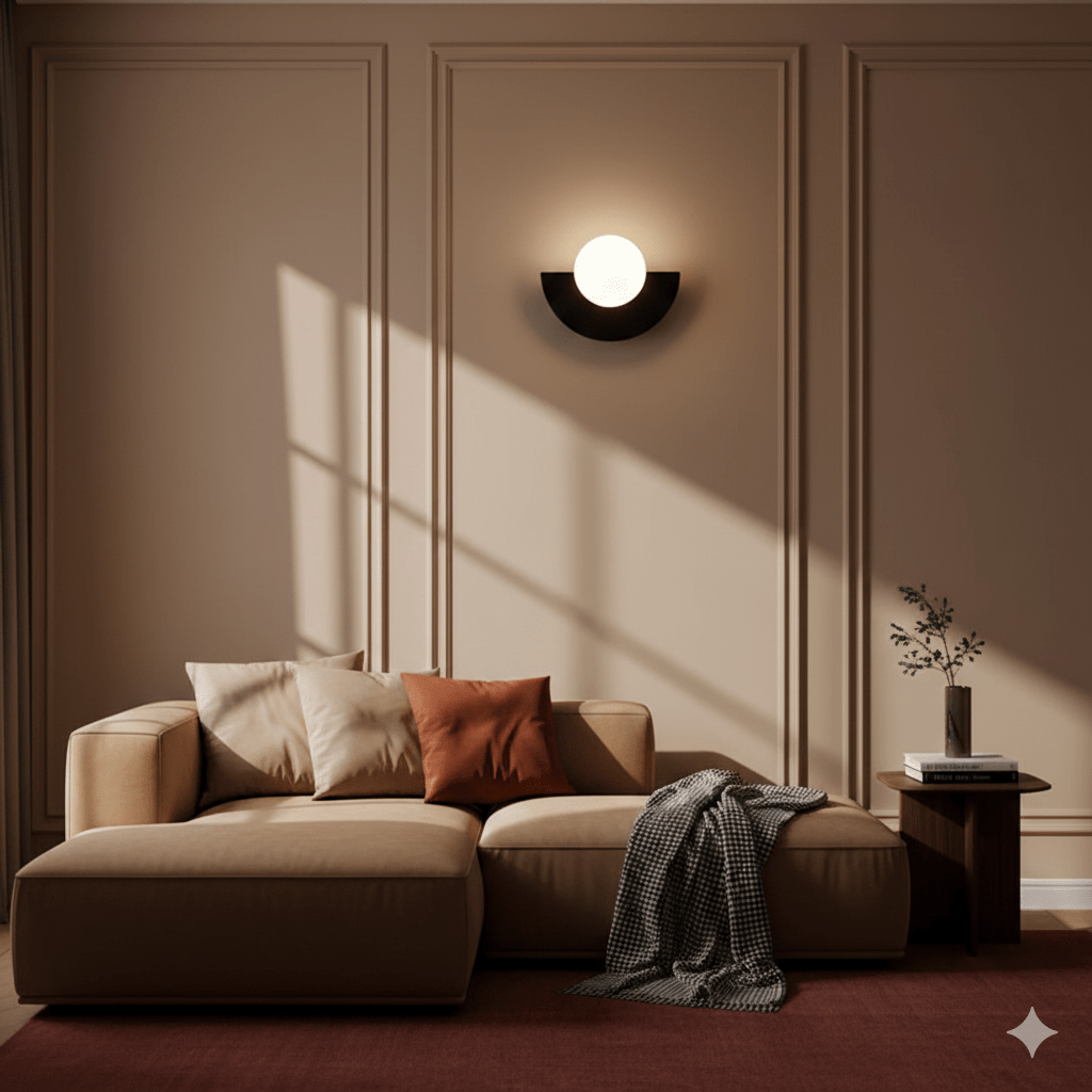 Minimalistische moderne Wandleuchte mit Glaskugel und LED-Licht