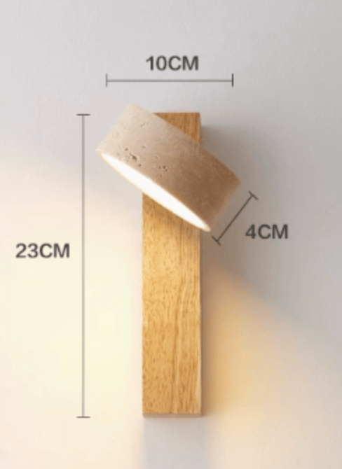 Aplique de pared LED de una luz con acabado en travertino y madera