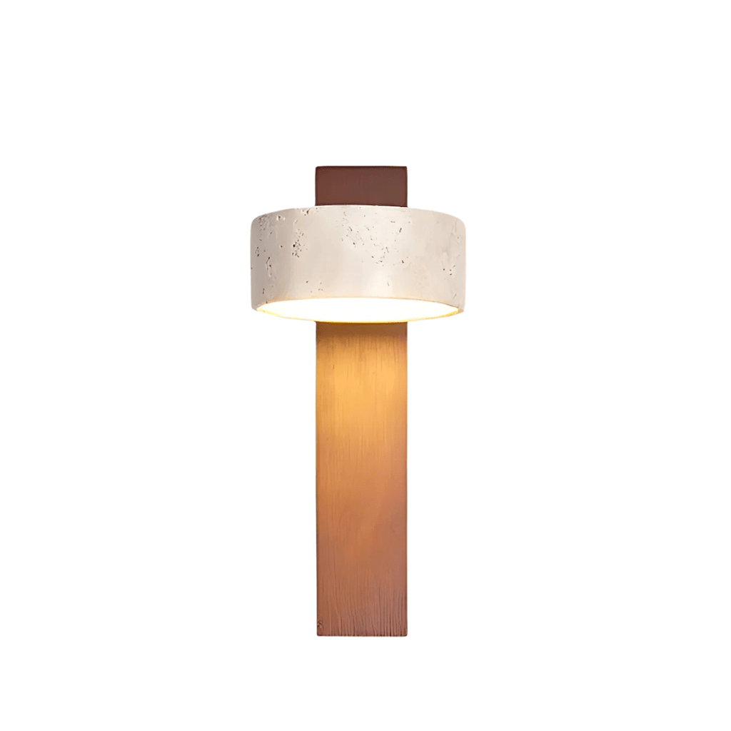 Aplique de pared LED de una luz con acabado en travertino y madera