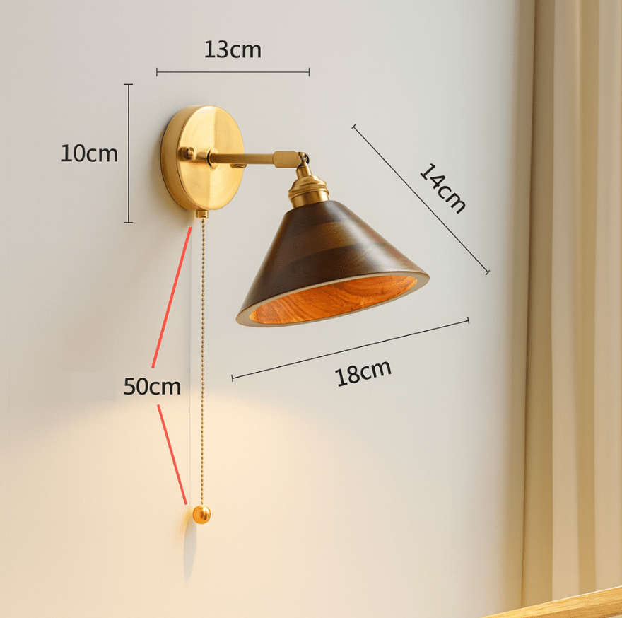 1-Light Wall Sconce With Wooden Finish And Dome Shade In Brass