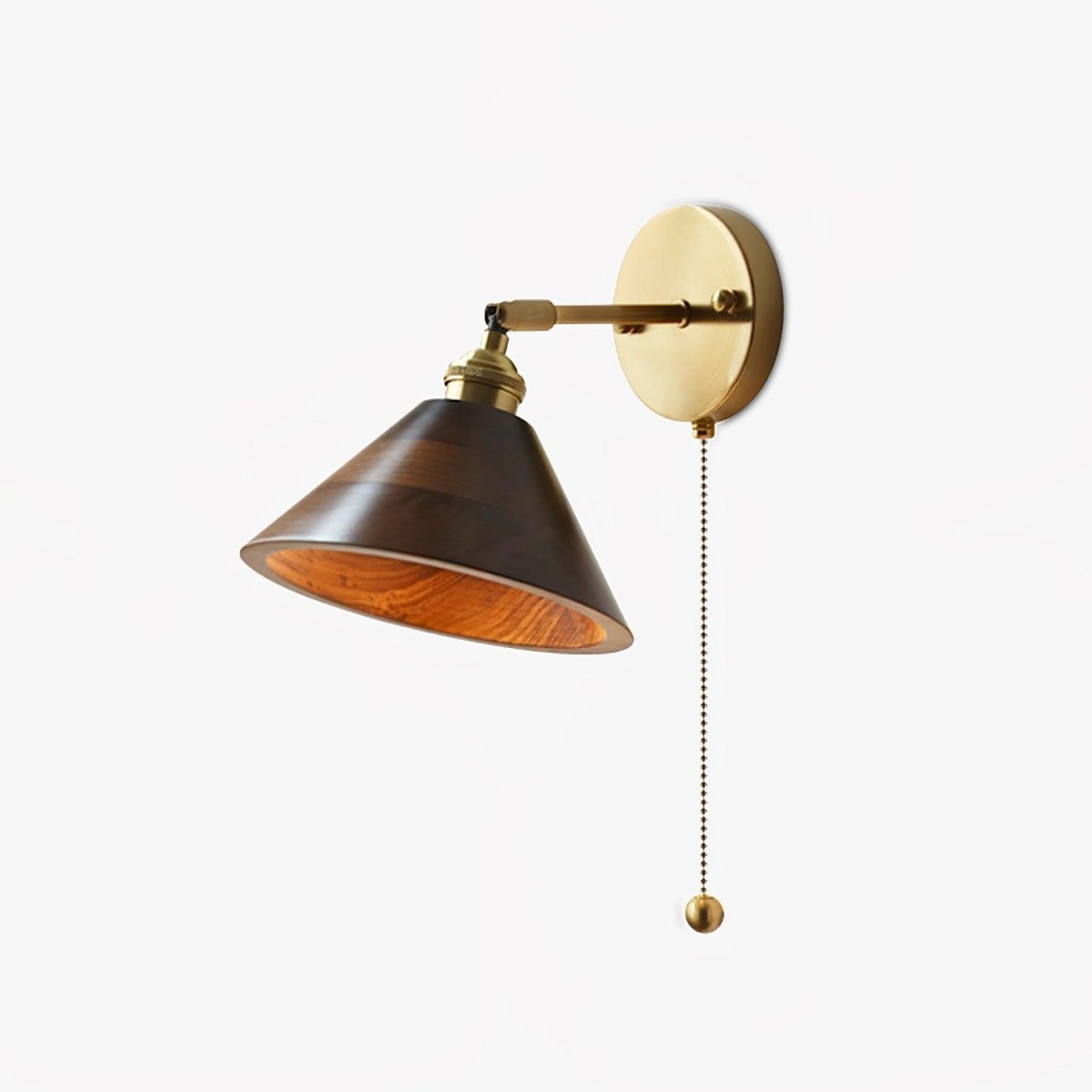 1-Light Wall Sconce With Wooden Finish And Dome Shade In Brass