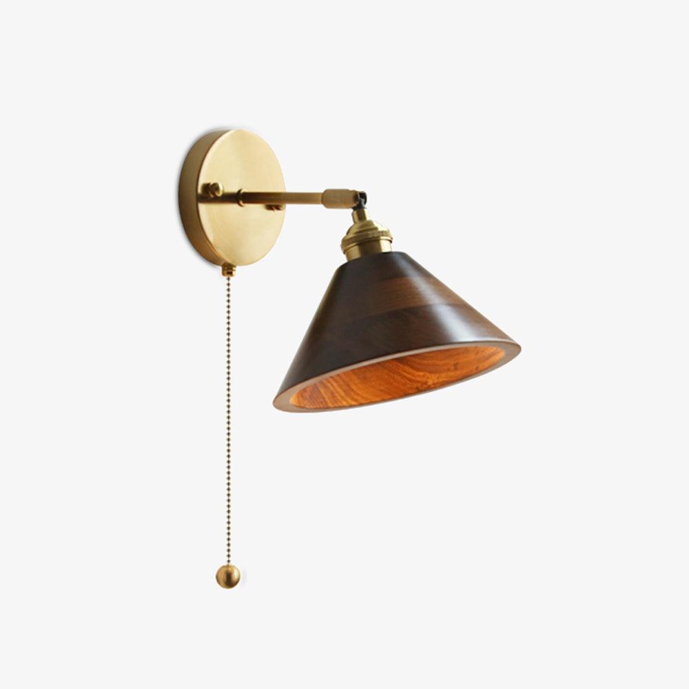 1-Light Wall Sconce With Wooden Finish And Dome Shade In Brass