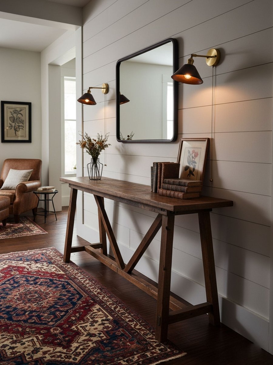 1-Light Wall Sconce With Wooden Finish And Dome Shade In Brass