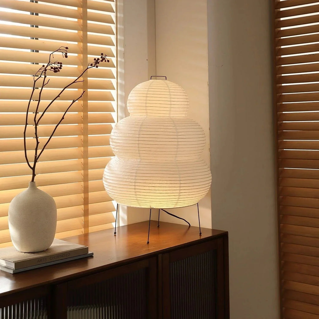 Floor Lamp With Rice Paper Shade In Layered Design