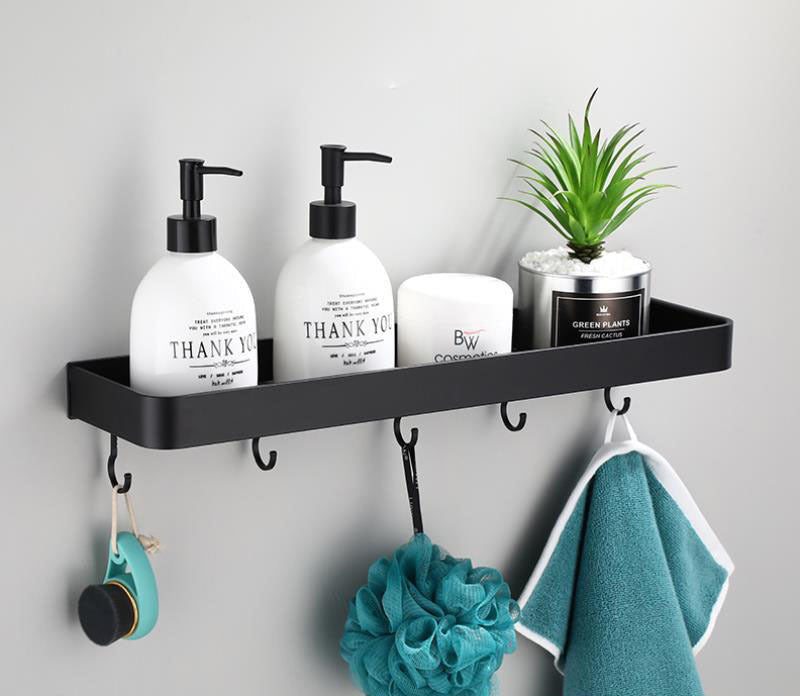 Kellan | Wall-Mounted Black Bathroom Rack in Space Aluminum | Orntli
