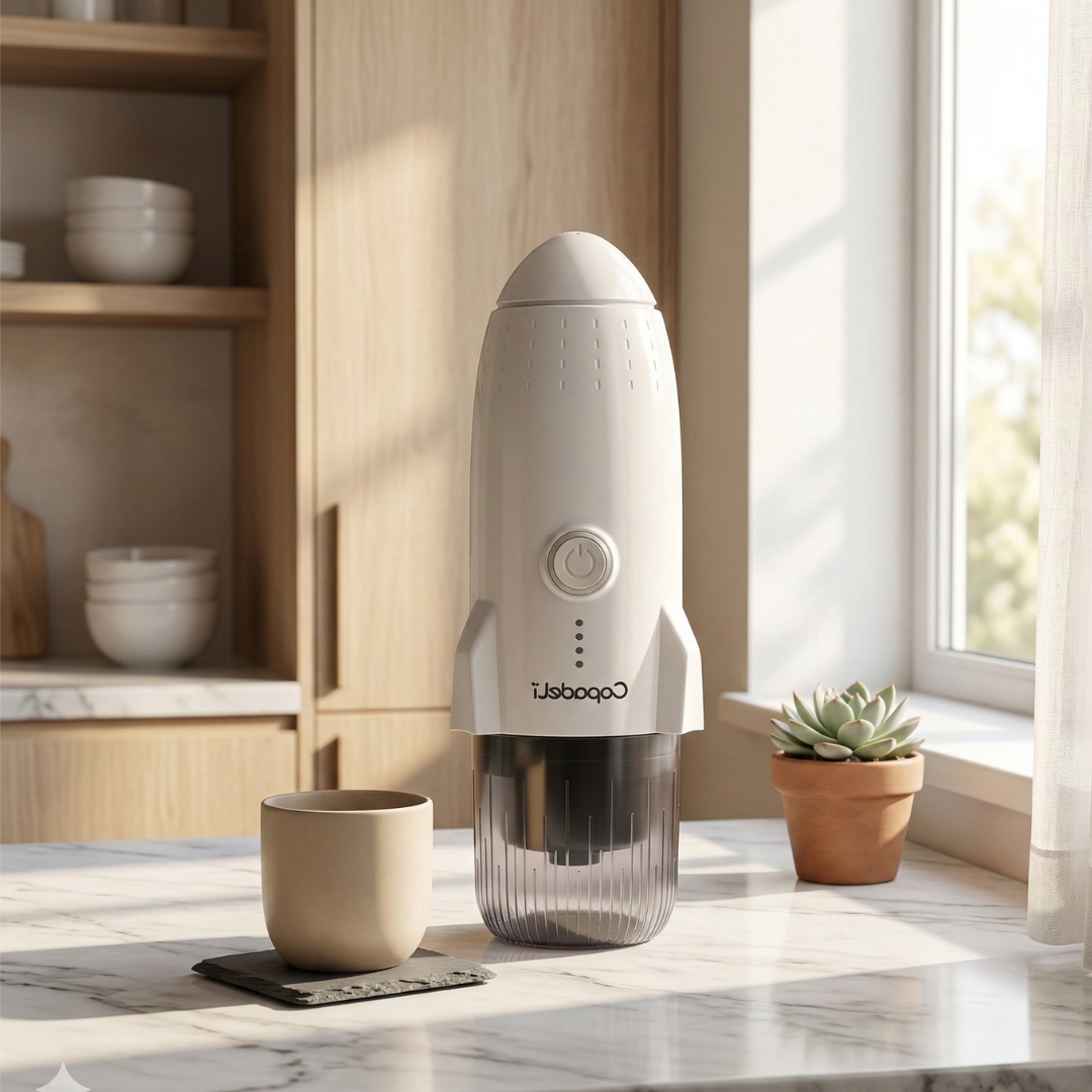 Cestovní automatický espresso kávovar s vlastním ohřevem pro mletou kávu nebo kapsle
