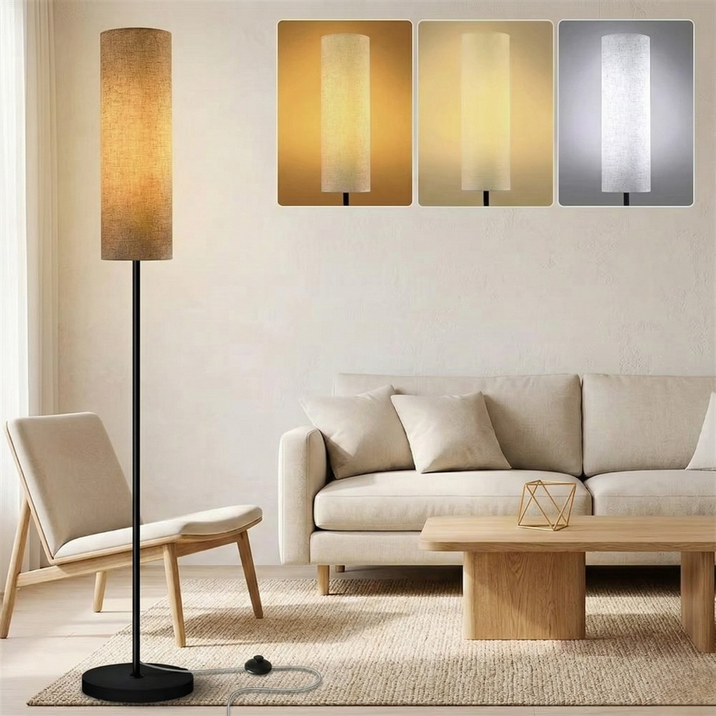 Stojací lampa s nastavitelnou jasností pro atmosféru obývacího pokoje
