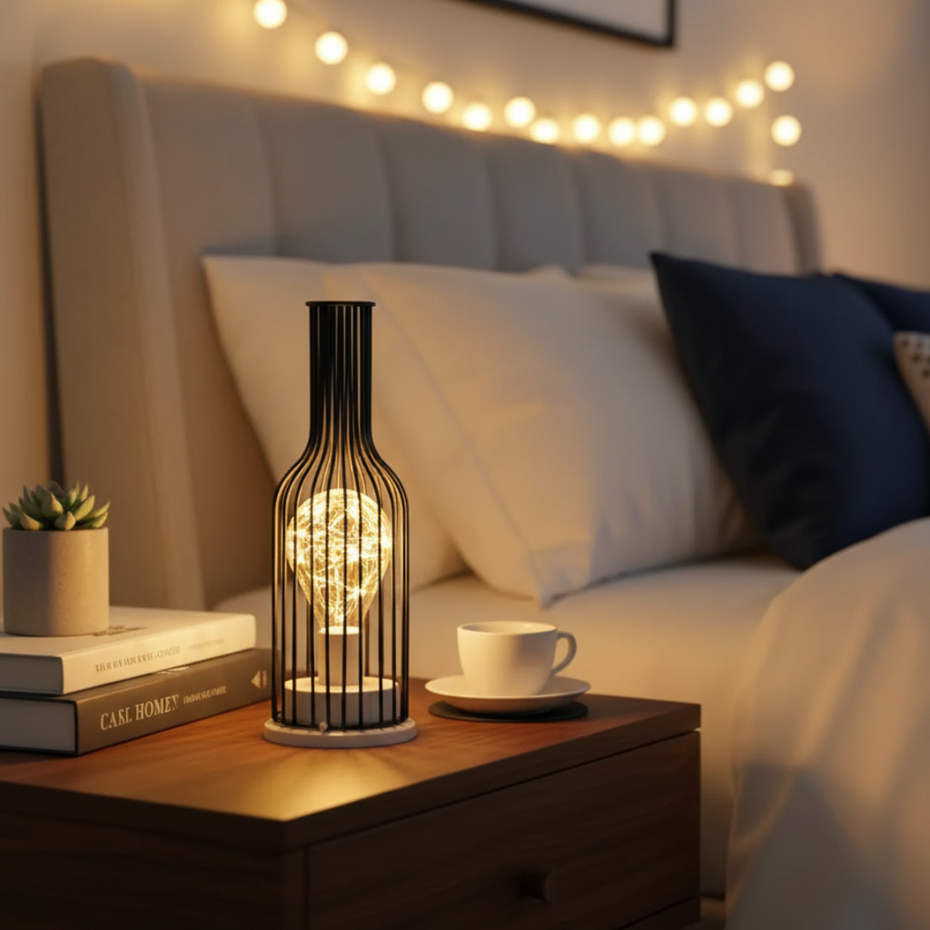Industrial Cage Frame LED Table Lamp for Cozy Rooms