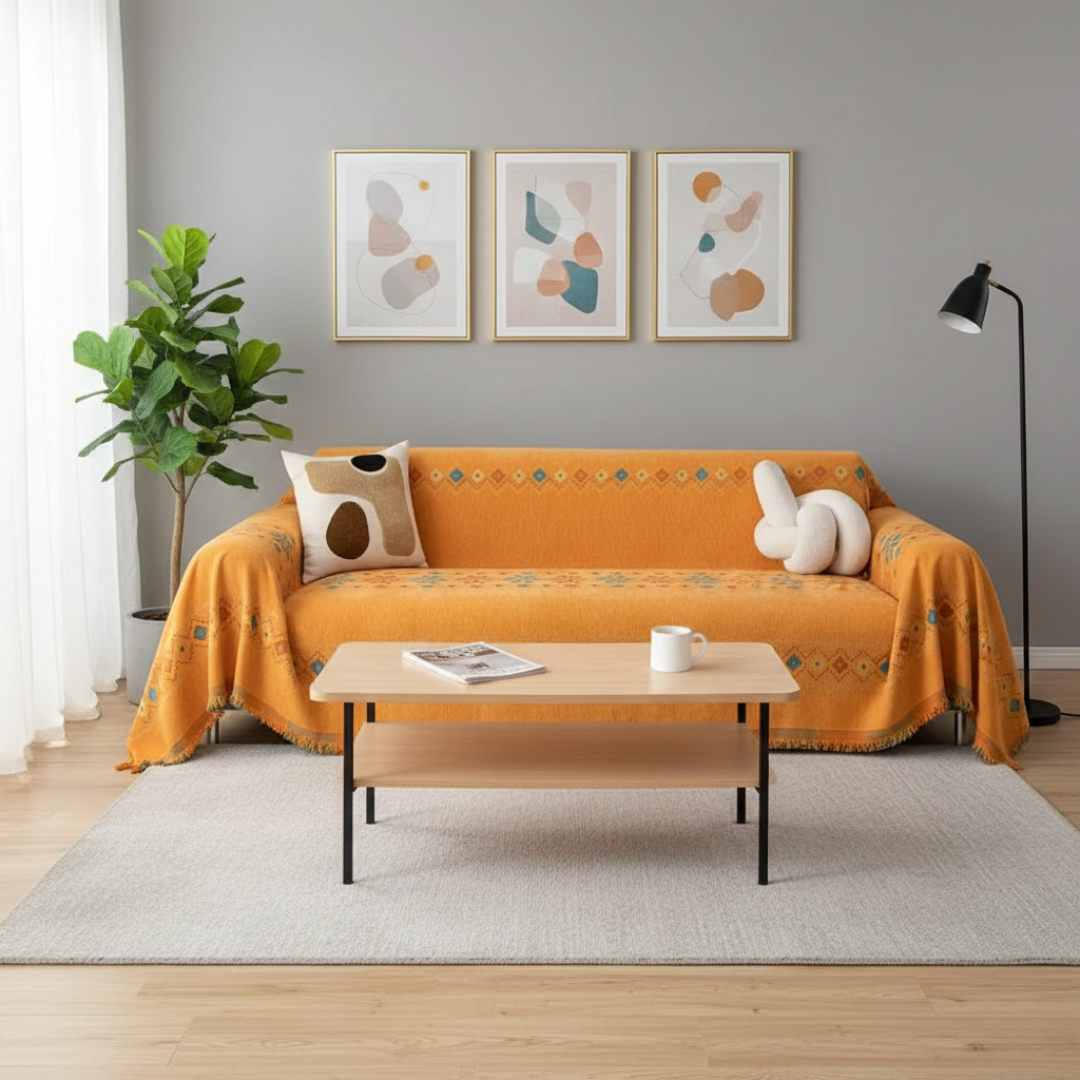Boho potah na pohovku s třásněmi pro útulnou ochranu a styl obývacího pokoje