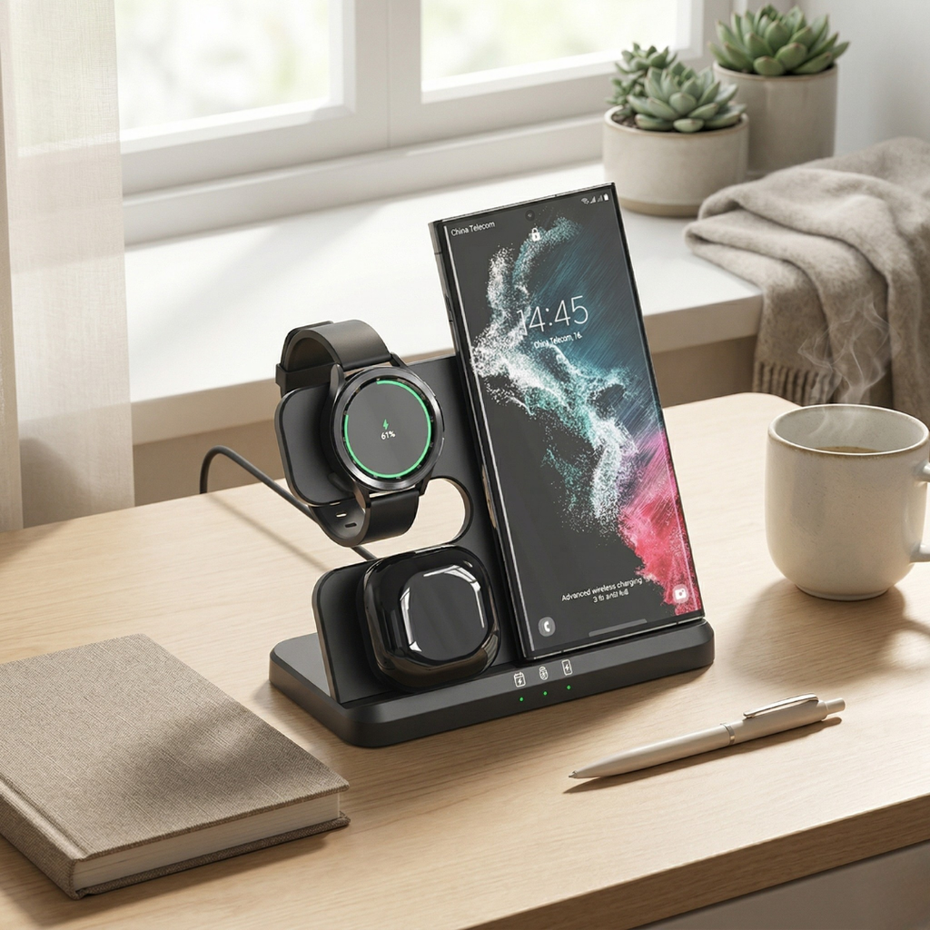 Three In One Wireless Charger Stand For Samsung Devices