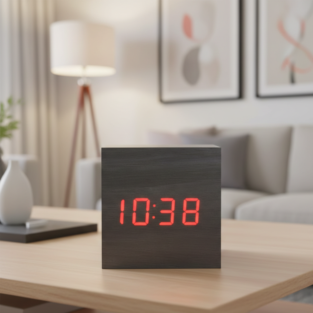 LED Cube Alarm Clock For Bedroom, Office, And Nightstand