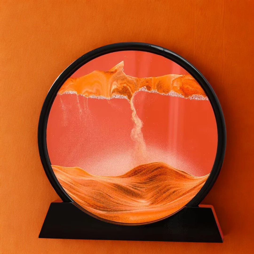 Tableau d'art de sable mouvant 3D dans un cadre en verre rond pour une décoration fascinante