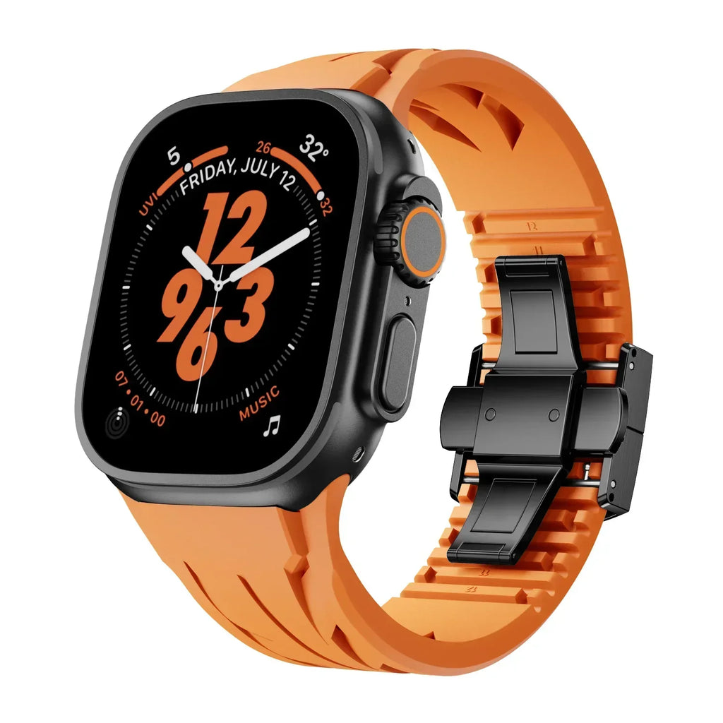 Luxury Butterfly Buckle FKM Rubber Band for Apple Watch