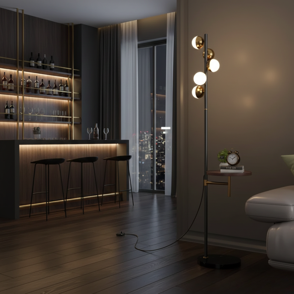 Floor Lamp With Integrated Table For Modern Living Rooms