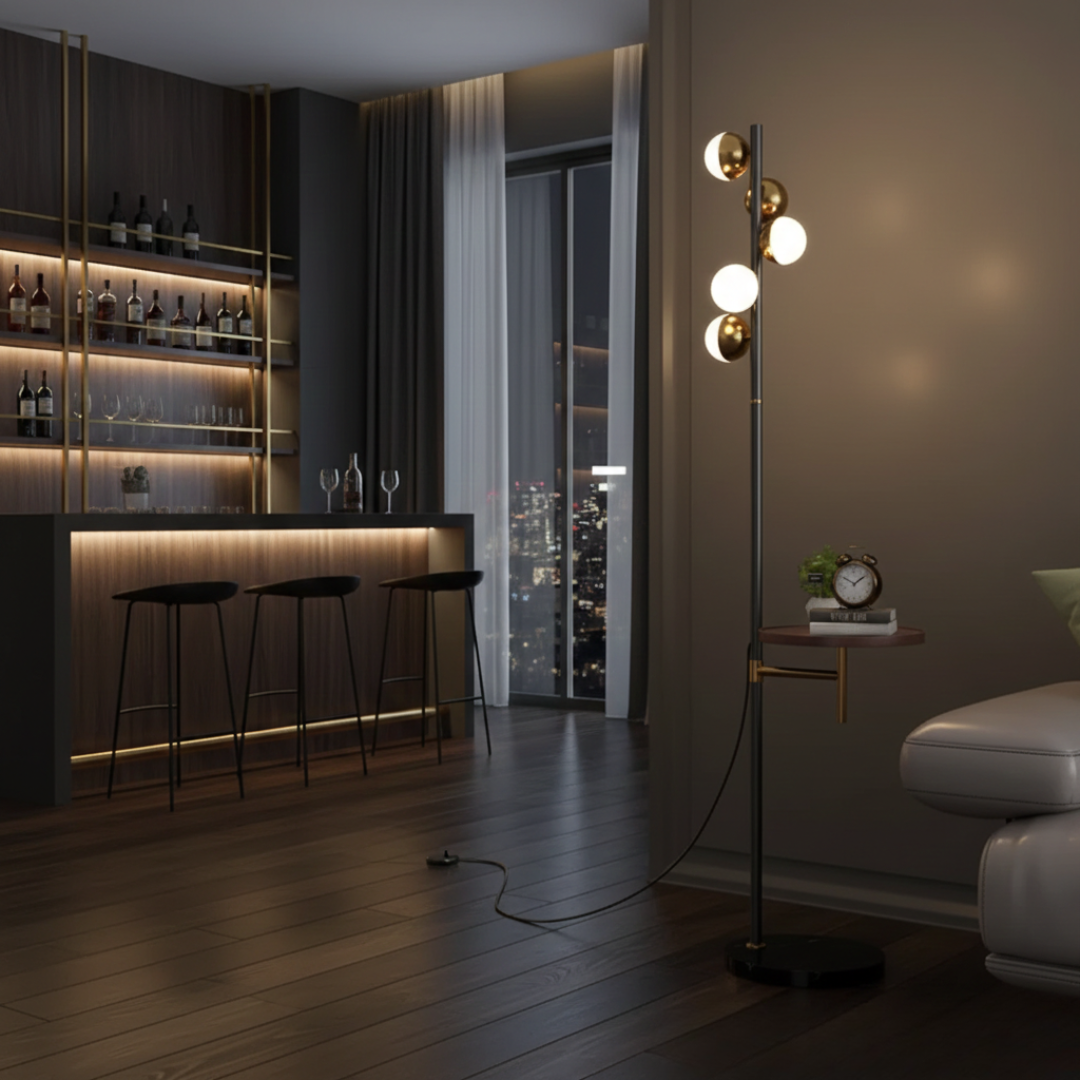Floor Lamp With Integrated Table For Modern Living Rooms