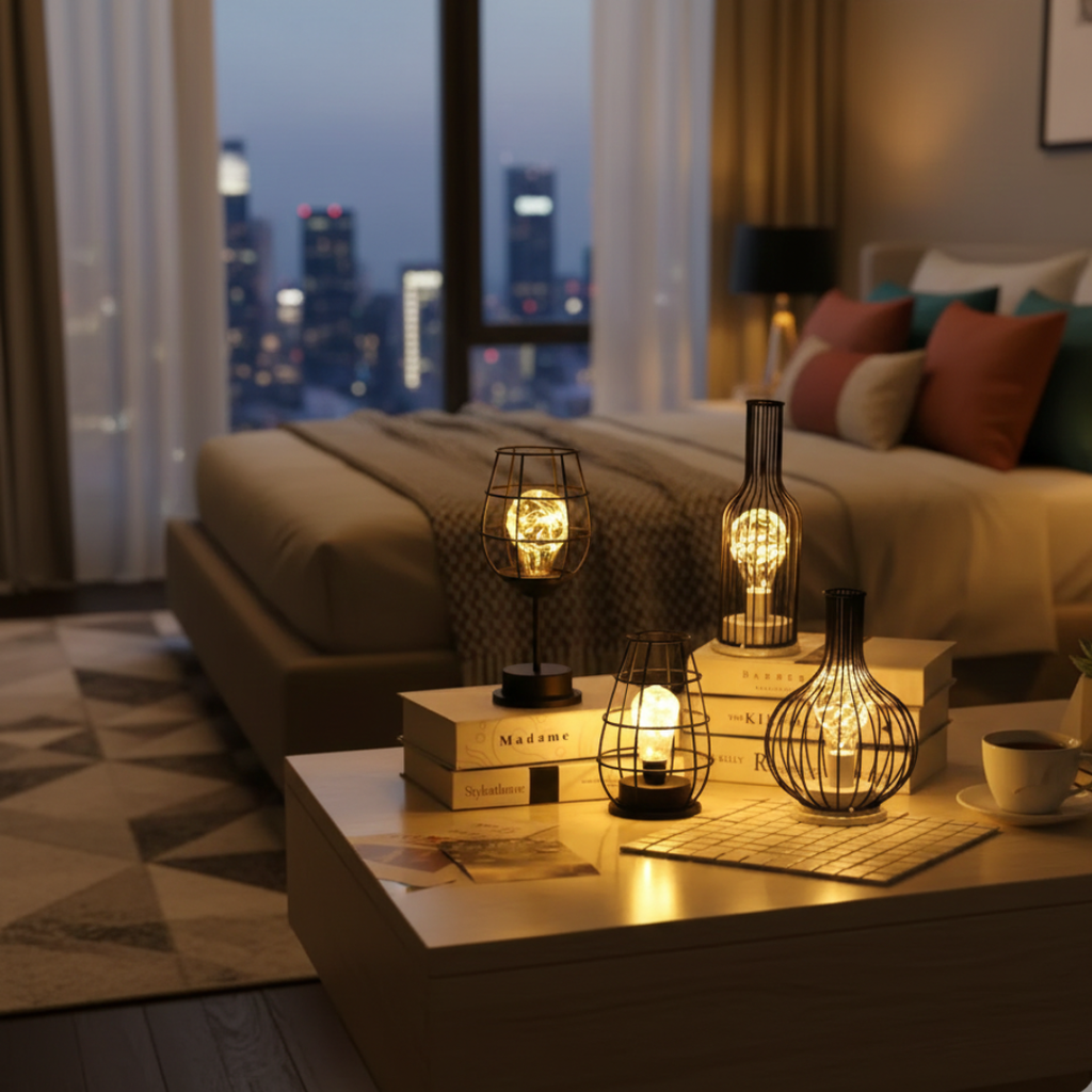 Industrial Cage Frame LED Table Lamp for Cozy Rooms