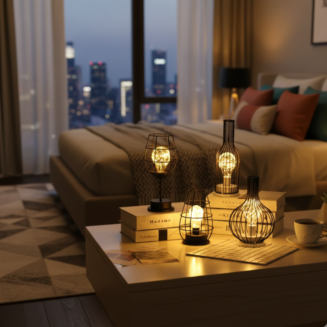 Industrial Cage Frame LED Table Lamp for Cozy Rooms