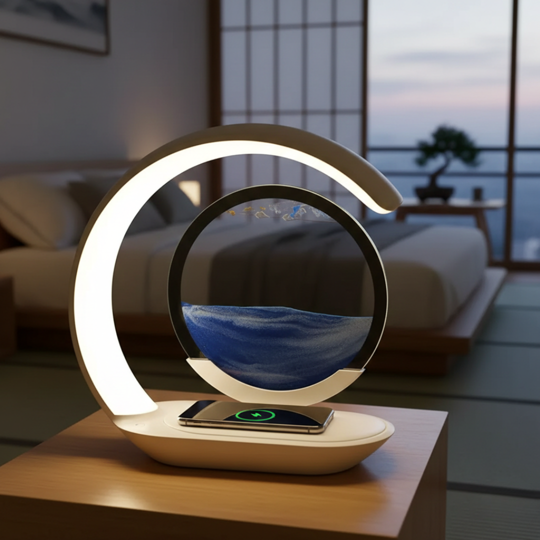 Sanduhr-LED-Tischlampe mit kabellosem Laden