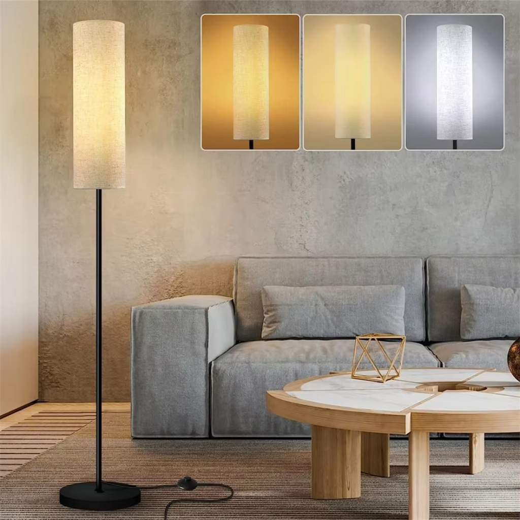 Stojací lampa s nastavitelnou jasností pro atmosféru obývacího pokoje