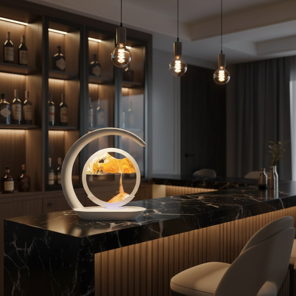 Sanduhr-LED-Tischlampe mit kabellosem Laden