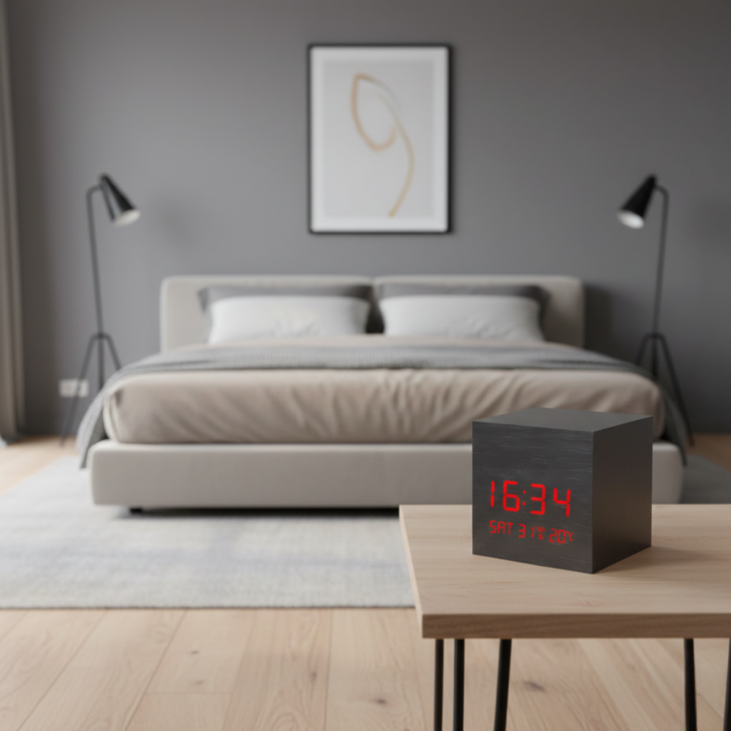 LED Cube Alarm Clock For Bedroom, Office, And Nightstand