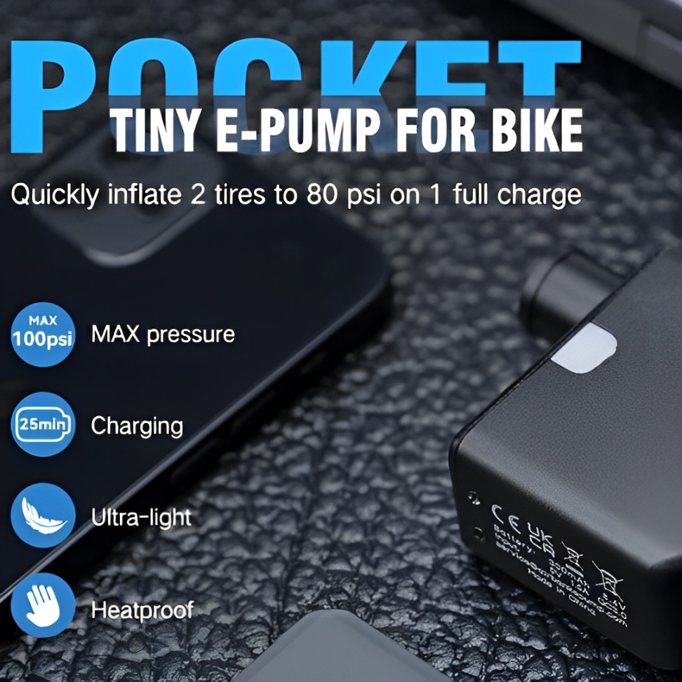 Ultra-kompakt mini elektrisk cykelpumpe med Type-C genopladeligt batteri – passer til Schrader- og Presta-ventiler