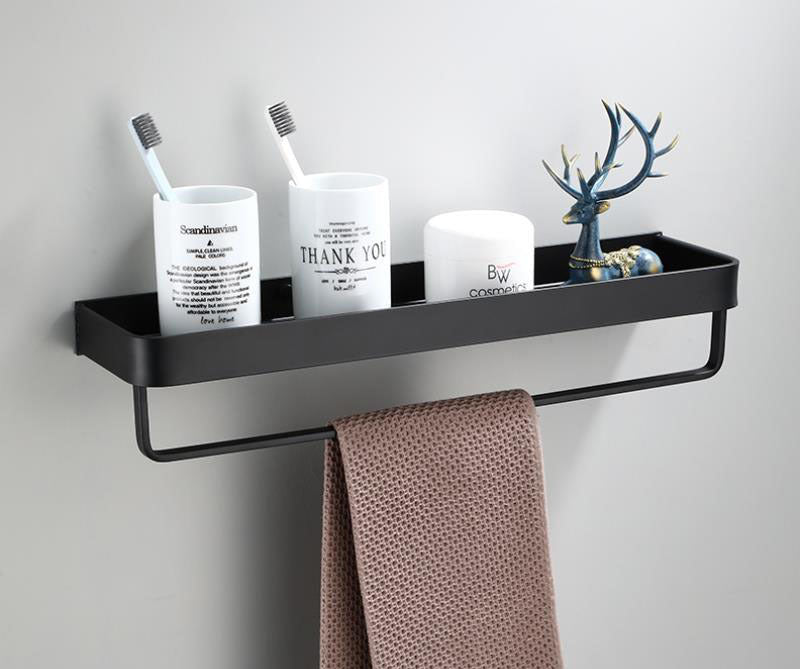 Kellan | Wall-Mounted Black Bathroom Rack in Space Aluminum | Orntli