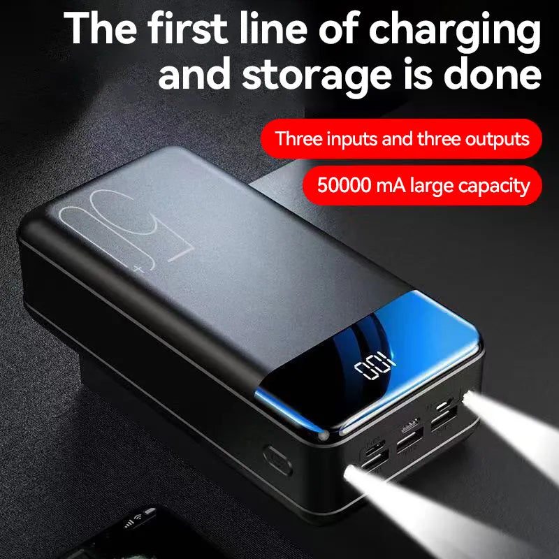 50.000mAh Ultra-høj kapacitets powerbank – Superhurtig opladning til telefoner, tablets og bærbare computere