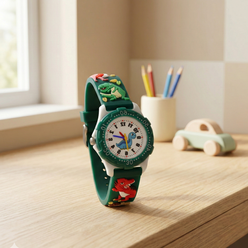 Dinosaur Themed Quartz Kids Wristwatch For Boys And Girls