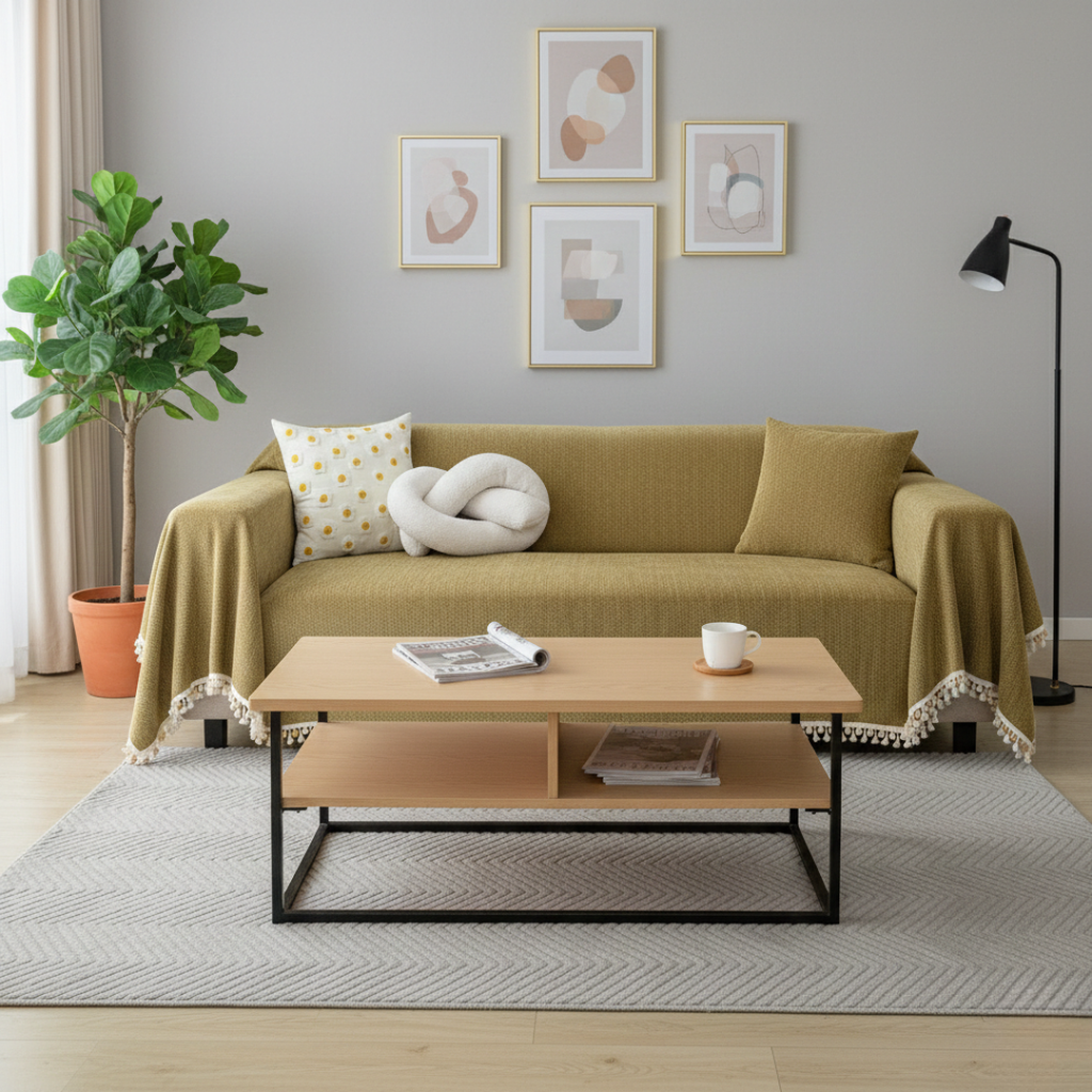 Housse de canapé à motif chevron avec pompons pour décoration style bohème