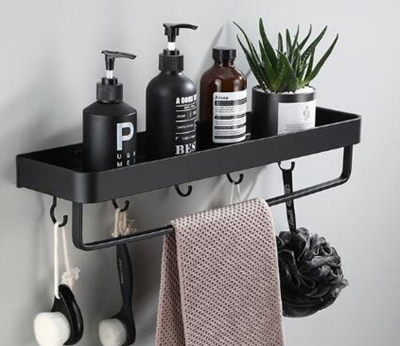 Kellan | Wall-Mounted Black Bathroom Rack in Space Aluminum | Orntli