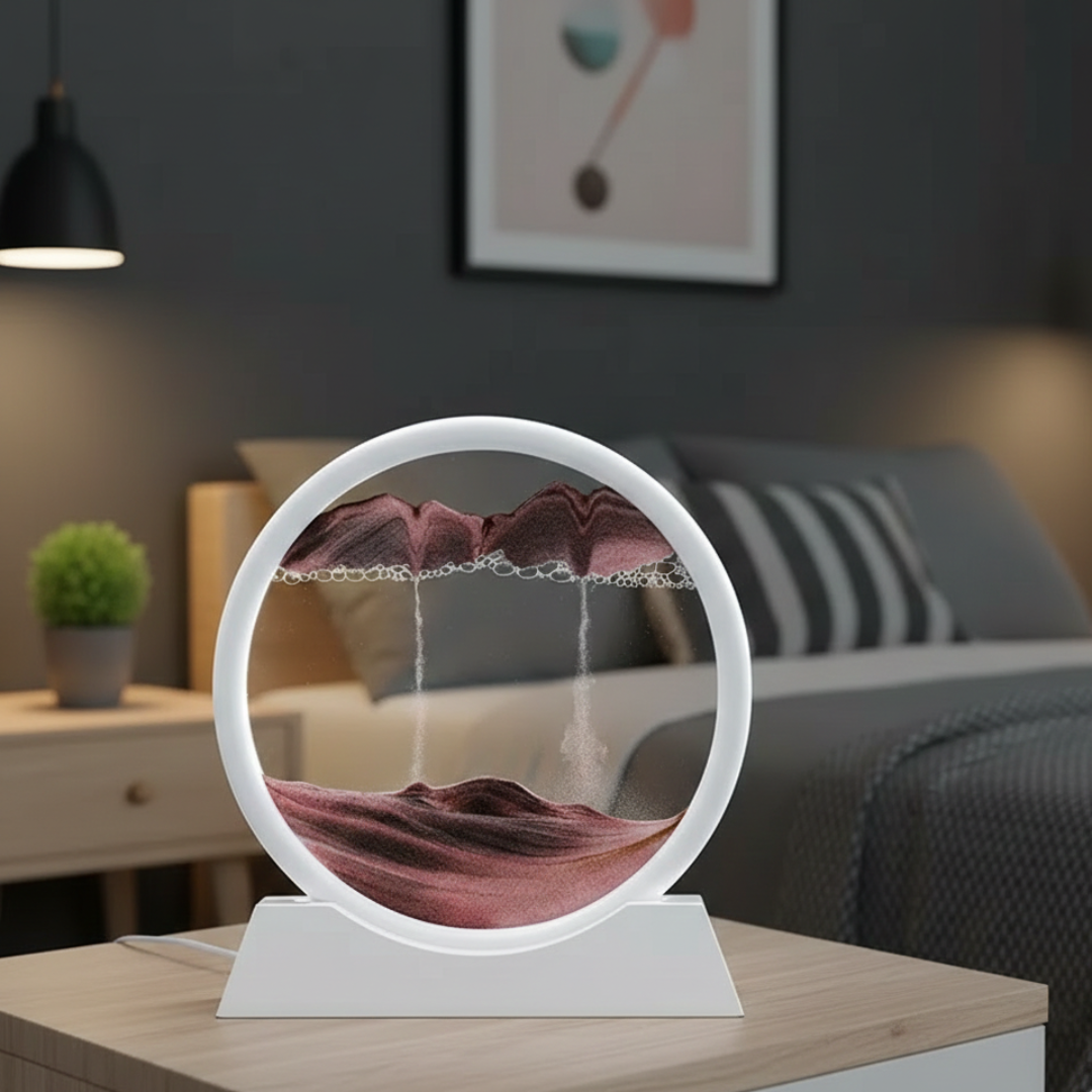 Tableau d'art de sable mouvant 3D dans un cadre en verre rond pour une décoration fascinante