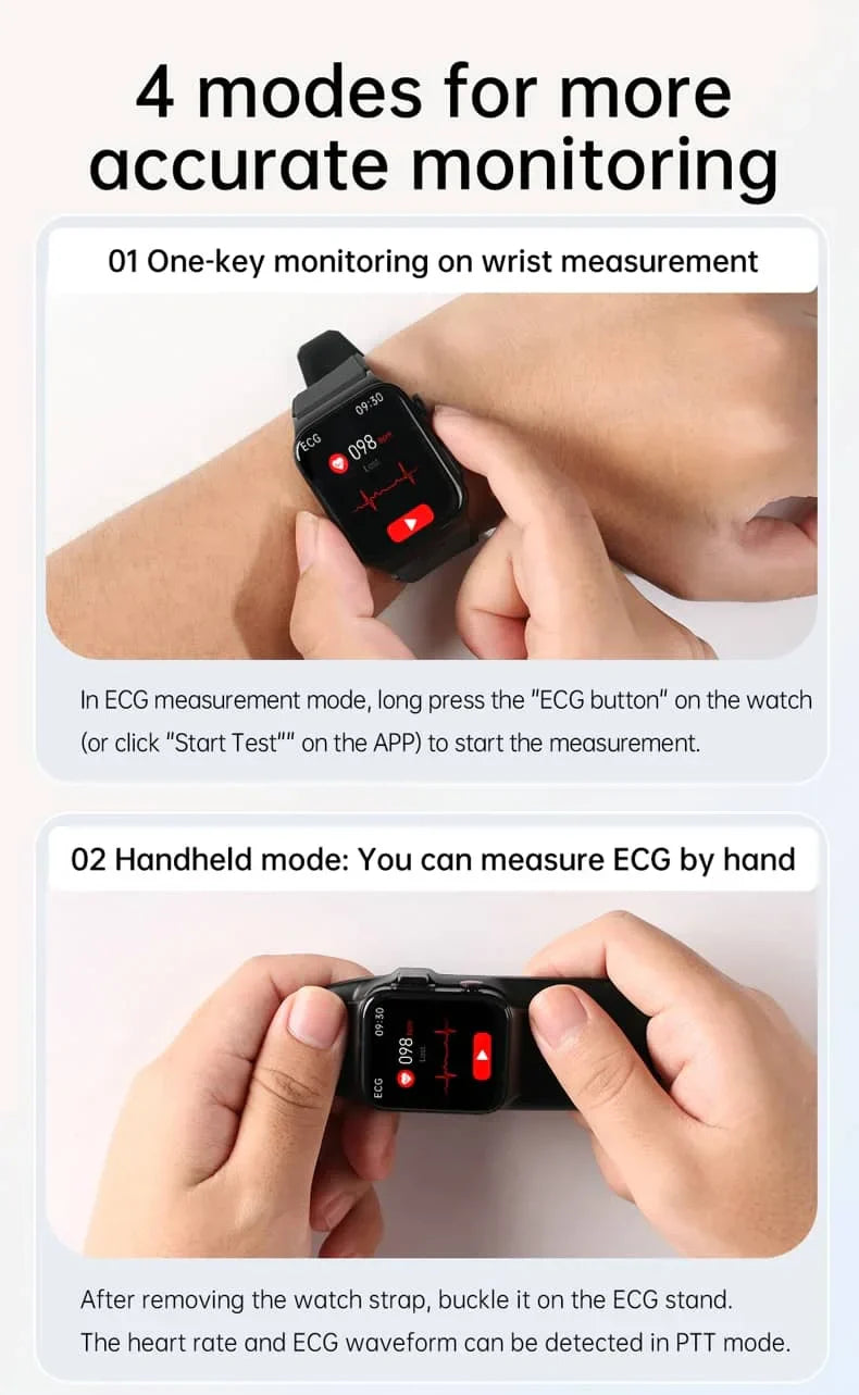 Alt-i-en sundhedsovervågningssmartwatch med EKG og blodsukkertracker