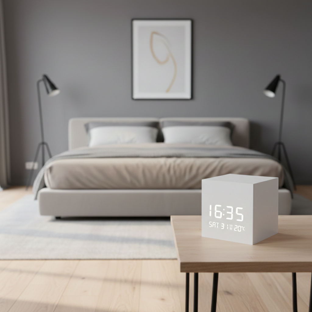 LED Cube Alarm Clock For Bedroom, Office, And Nightstand