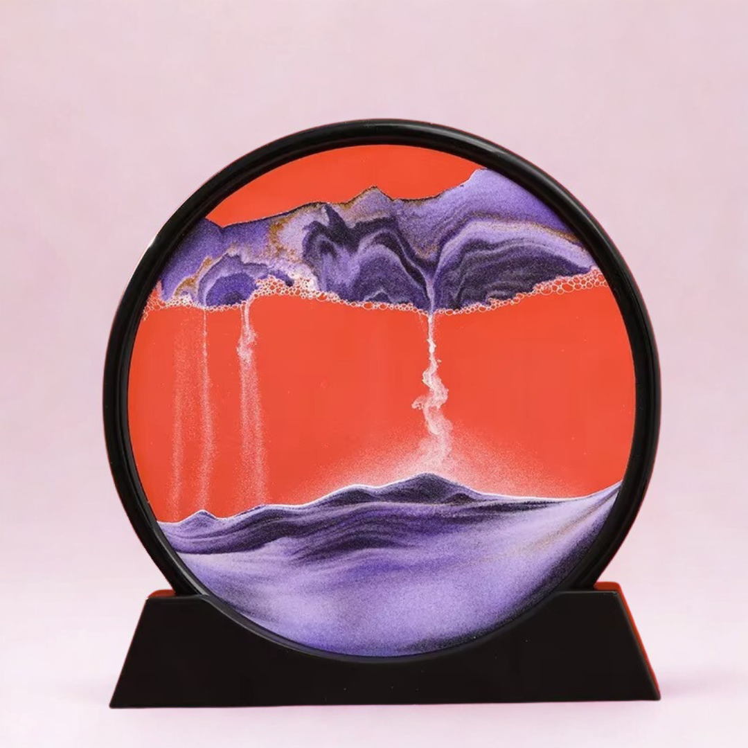 Tableau d'art de sable mouvant 3D dans un cadre en verre rond pour une décoration fascinante