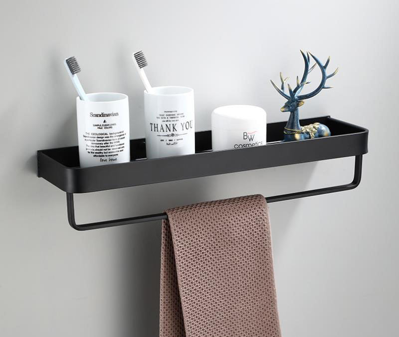 Kellan | Wall-Mounted Black Bathroom Rack in Space Aluminum | Orntli