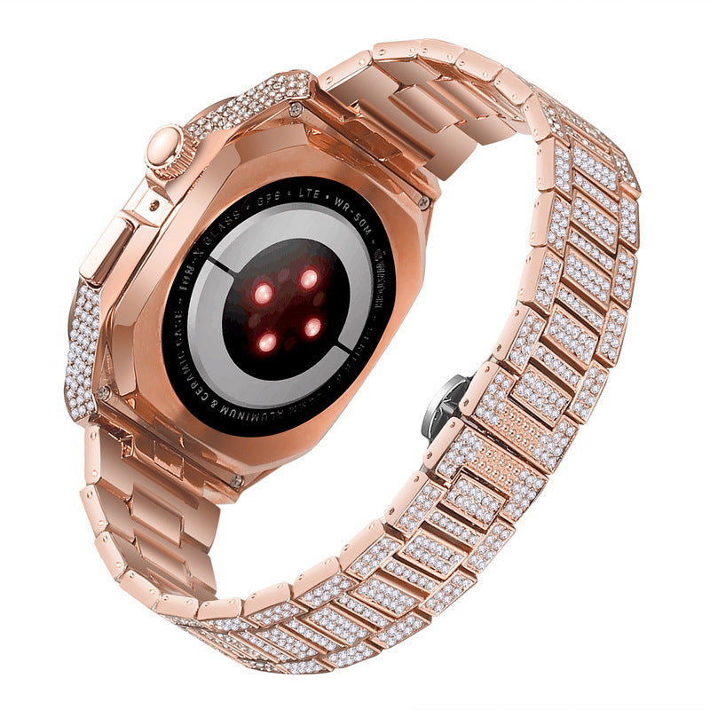 Luxuriöses Metallgehäuse mit Kristall-Diamant-Armband für Apple Watch 44/45 mm