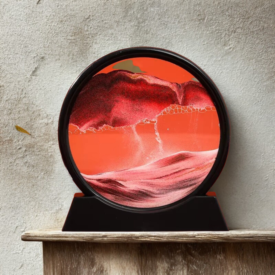 Tableau d'art de sable mouvant 3D dans un cadre en verre rond pour une décoration fascinante