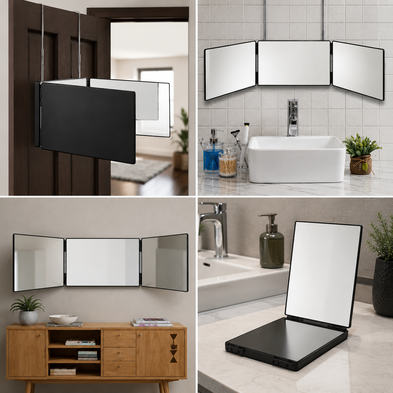 Three-Panel Folding Grooming Mirror With 360 Degree View