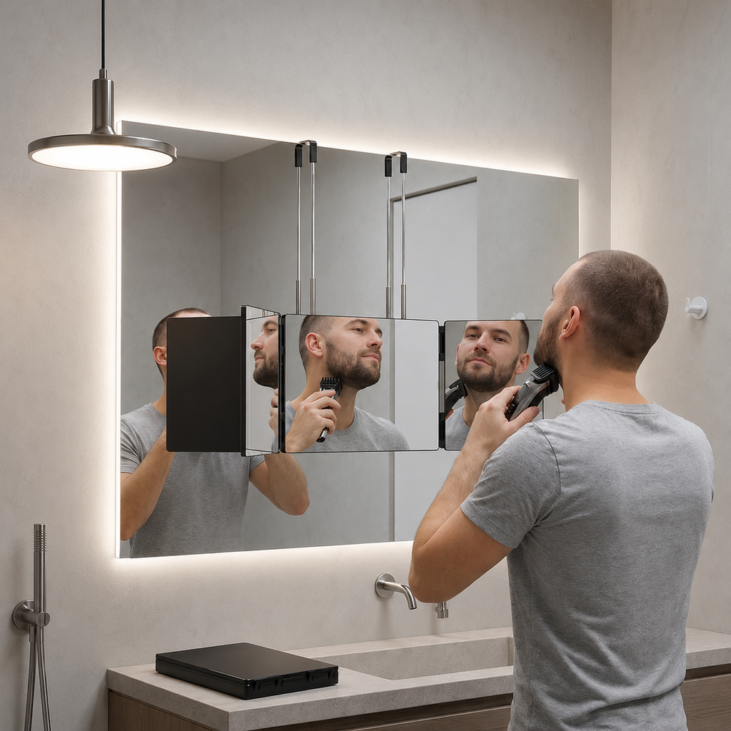 Three-Panel Folding Grooming Mirror With 360 Degree View
